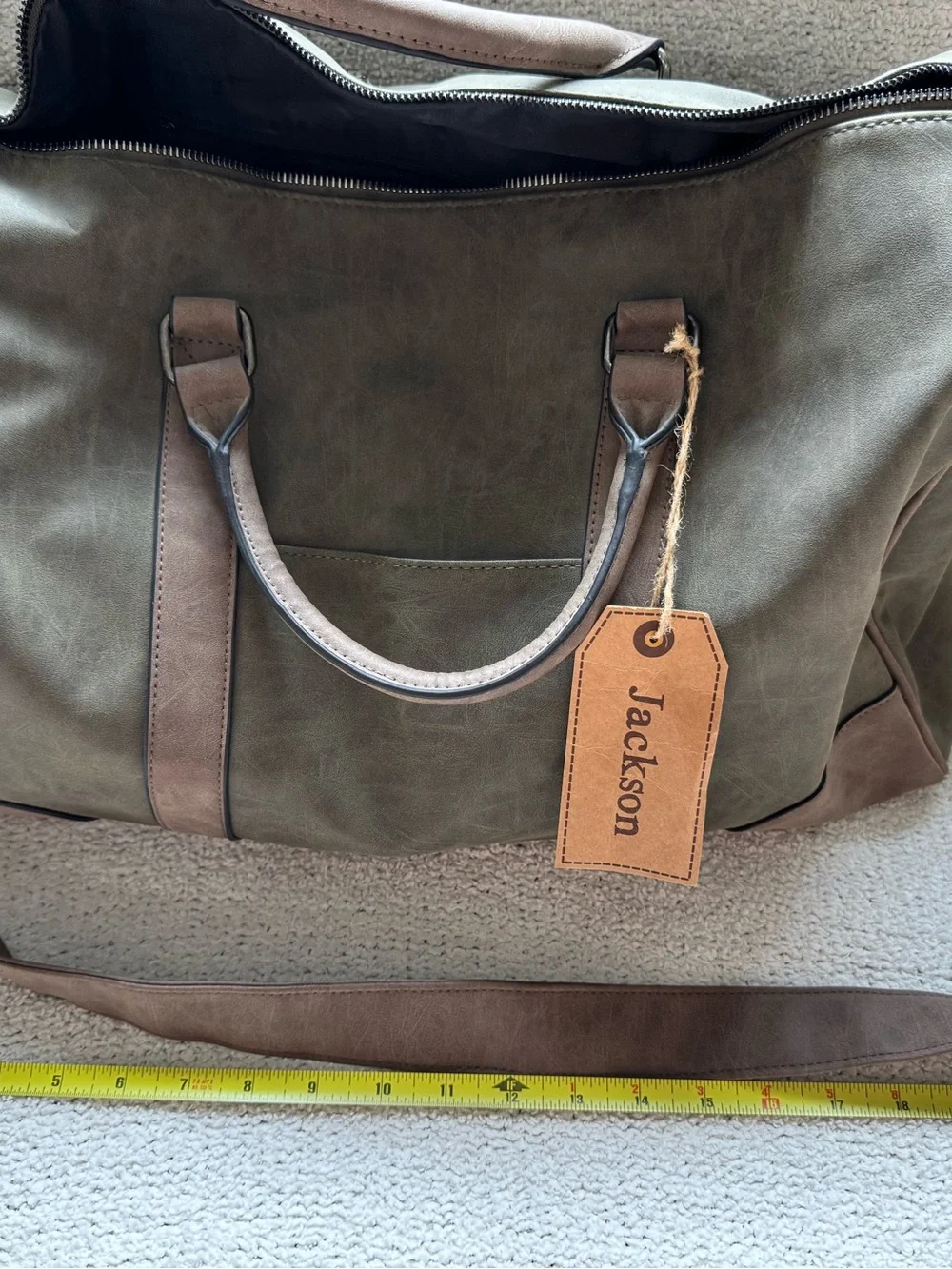 JACKSON Olive Canvas Duffel with Brown Leather Trim